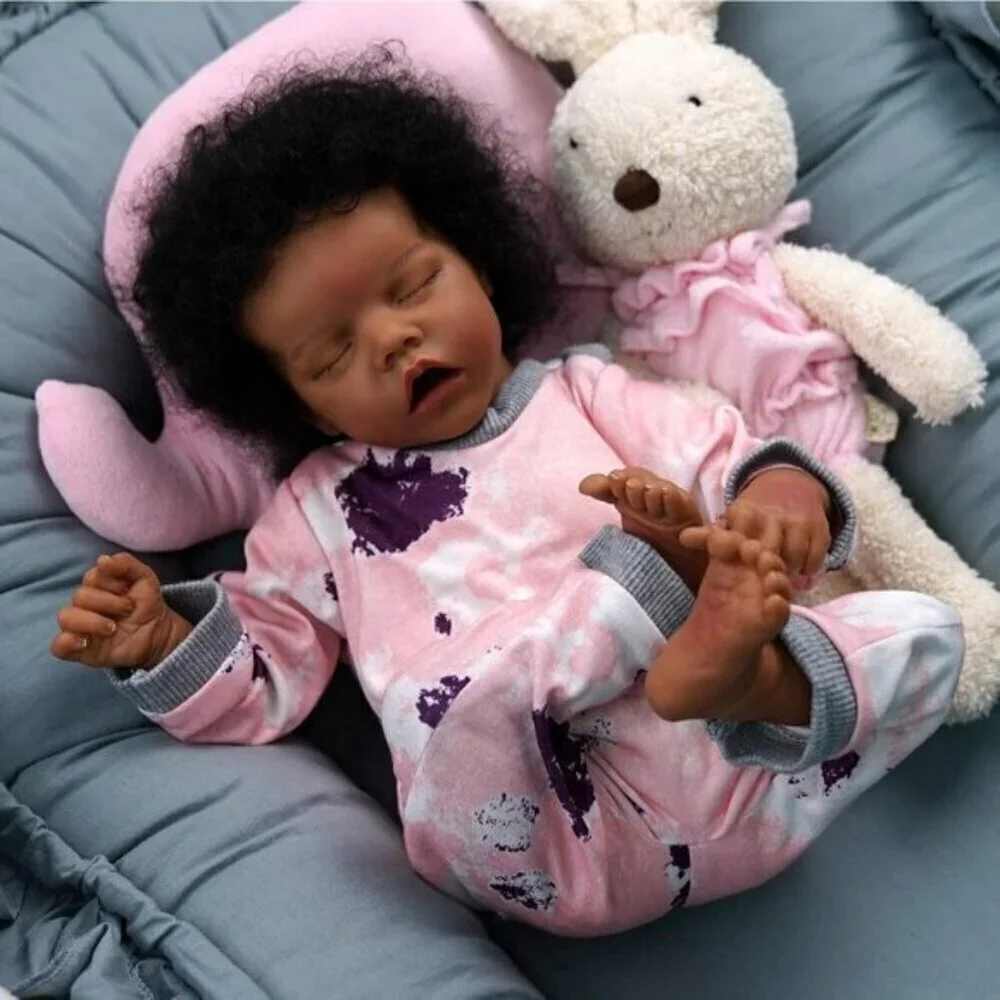 JIZHI  Reborn Baby girl Dolls Black -17Inch Baby-Soft Body & Curls Realistic